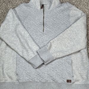 L.L. Bean Women 3X Plus Quilted Quarter Zip Pullover Grey Leather Logo Patch EUC